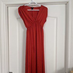 Floor Length Satin Burnt Orange Sheath Dress
